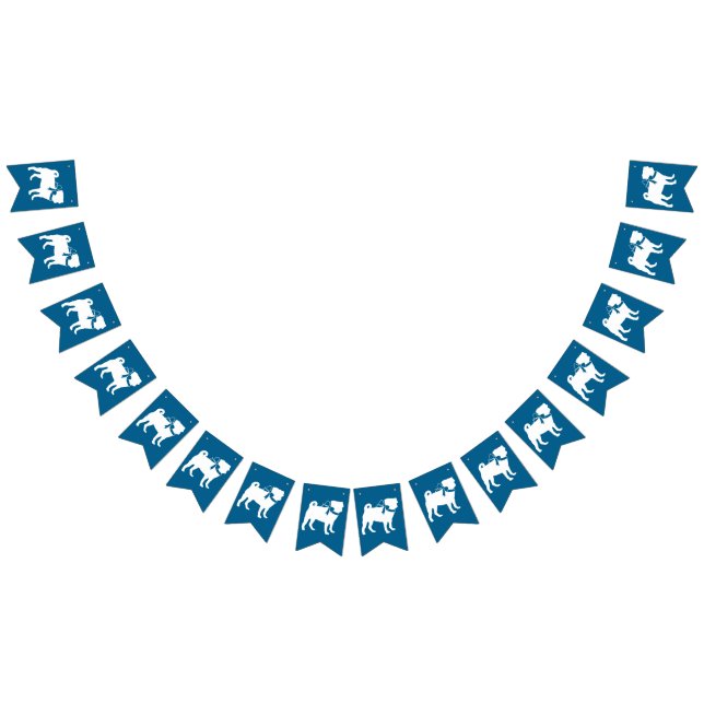 Pug Hund Baby Shower Boy Blue med Bow Vimplar (Alla)