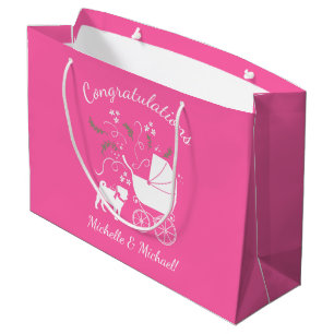 Pug Hund Baby Shower Girl Rosa med bin
