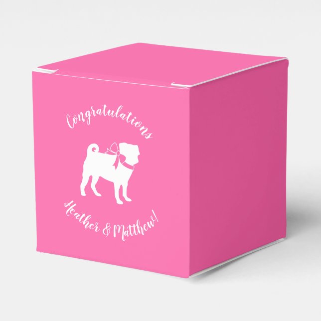 Pug Hund Baby Shower Girl Rosa with Bow Presentaskar (Framsidan Sidan)