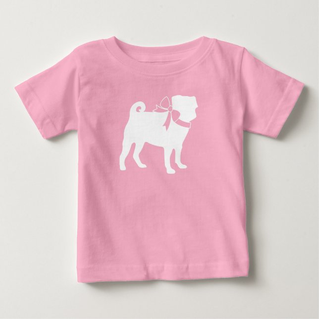 Pug Hund Baby Shower Girl Rosa with Bow T Shirt (Framsida)