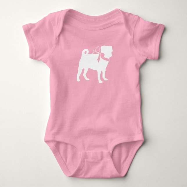 Pug Hund Baby Shower Girl Rosa with Bow T Shirt (Framsida)