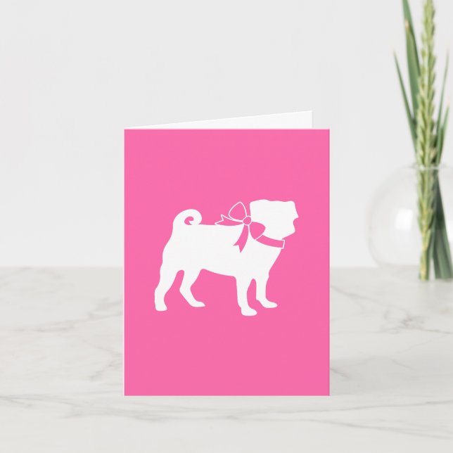 Pug Hund Baby Shower Girl Rosa with Bow Tack Kort (Framsida)