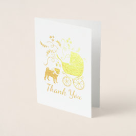 Pug Hund Baby Shower Grått Puppy Kön Neutral Folierat Kort