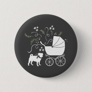 Pug Hund Baby Shower Grått Puppy Kön Neutral Knapp
