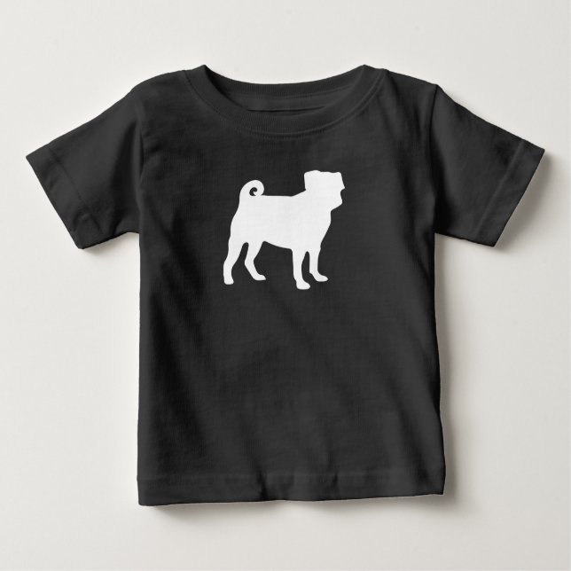 Pug Hund Baby Shower Grått Puppy Kön Neutral T Shirt (Framsida)