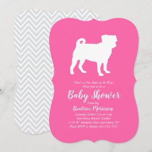 Pug Hund Baby Shower Puppy Rosa Girl Girl Inbjudningar