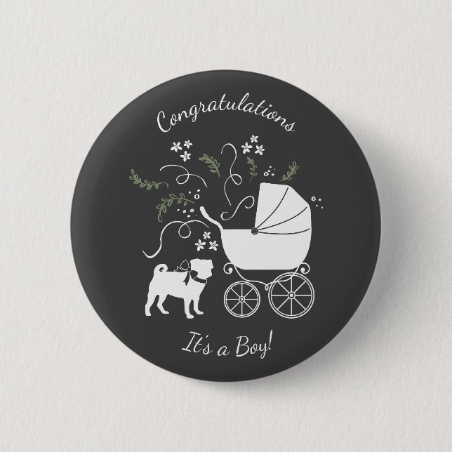 Pug Hund Baby Shower Theme Puppy Gender Neutral Knapp (Framsida)