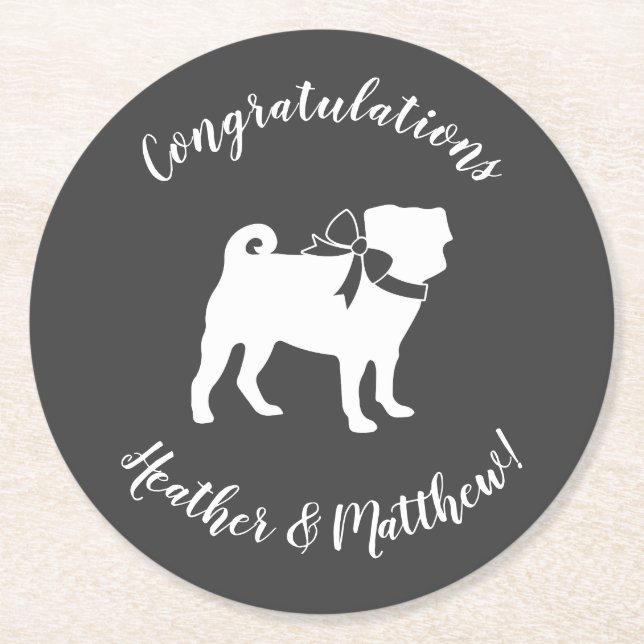 Pug Hund Baby Shower Theme Puppy Gender Neutral Underlägg Papper Rund (Framsidan)