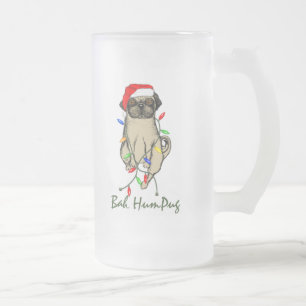 Pug Hund Bah Humpug Funny jul Frostat Ölglas