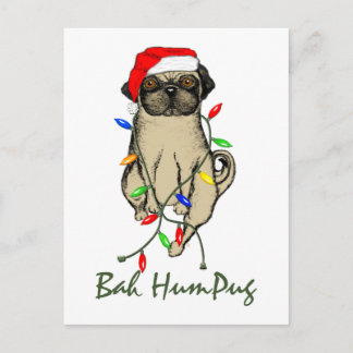 Pug Hund Bah Humpug Funny jul Helg Vykort