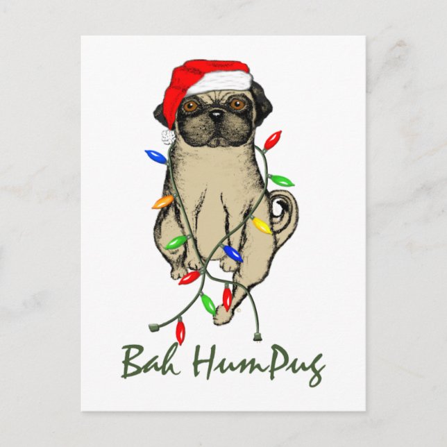 Pug Hund Bah Humpug Funny jul Helg Vykort (Framsida)
