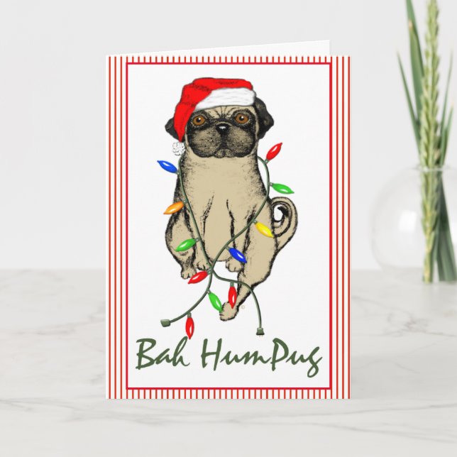 Pug Hund Bah Humpug Funny jul Helgkort (Framsida)