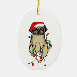Pug Hund Bah Humpug Funny jul Julgransprydnad Keramik