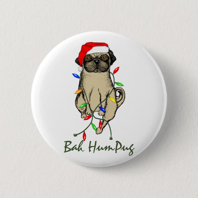 Pug Hund Bah Humpug Funny jul Knapp (Framsida)