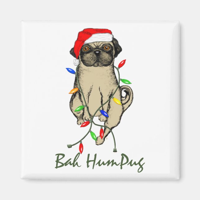 Pug Hund Bah Humpug Funny jul Magnet (Framsidan)