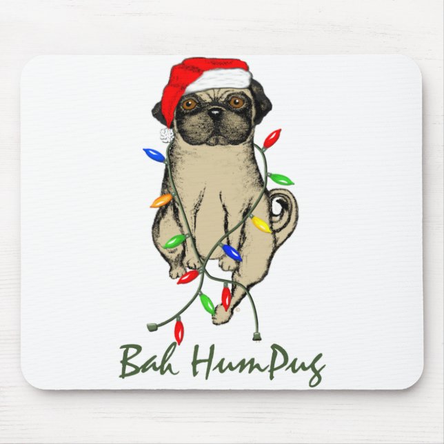 Pug Hund Bah Humpug Funny jul Musmatta (Framsidan)