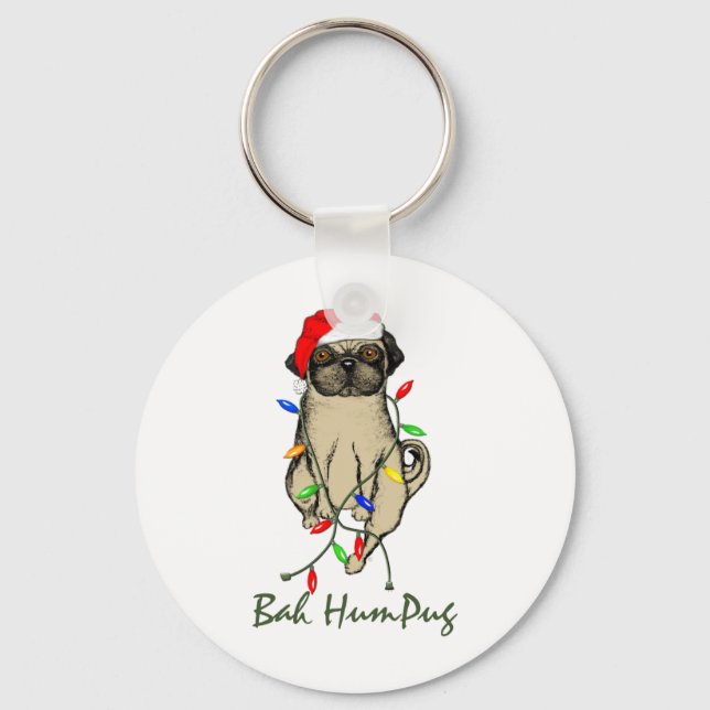 Pug Hund Bah Humpug Funny jul Nyckelring (Framsida)