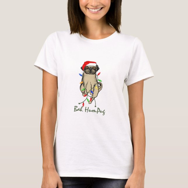 Pug Hund Bah Humpug Funny jul T Shirt (Framsida)