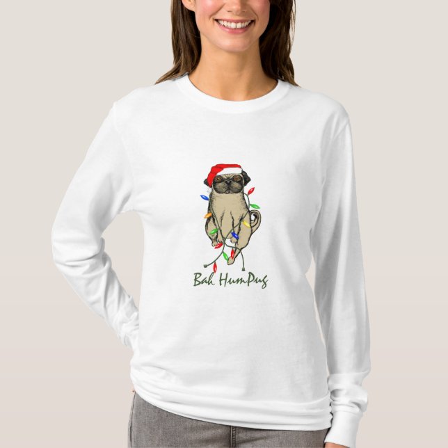 Pug Hund Bah Humpug Funny jul Tee (Framsida)