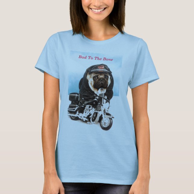 Pug Hund Biker T Shirt (Framsida)