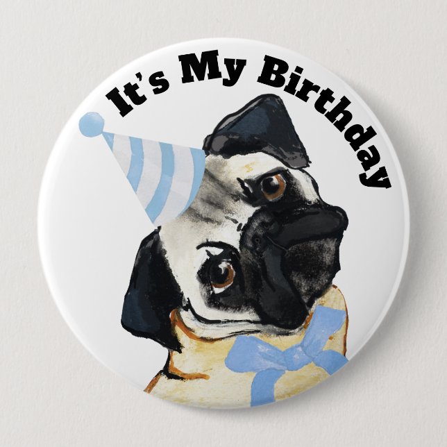 Pug Hund Birthday-knapp Knapp (Framsida)
