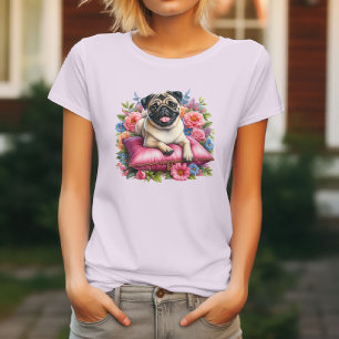 Pug Hund & Blommor T Shirt