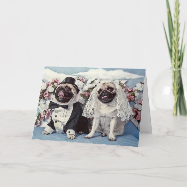 Pug Hund Bröllop Kort (Framsida)