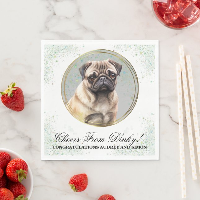 Pug Hund Bröllop Napkins with Hundar Photo Pappersservett (Insitu)