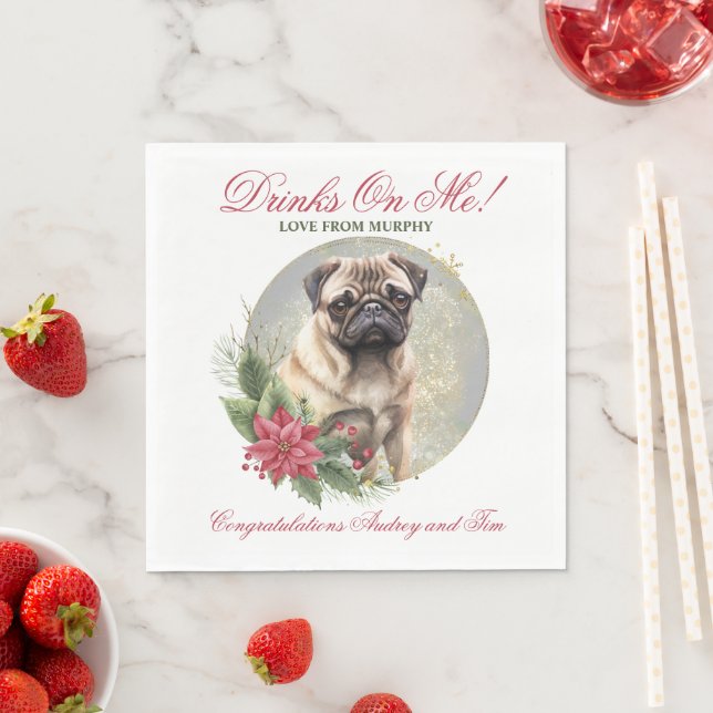Pug Hund Bröllop Napkins with Hundar Photo Pappersservett (Insitu)