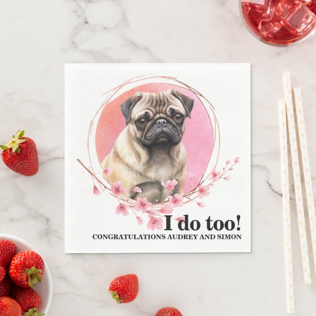 Pug Hund Bröllop Napkins with Hundar Photo Pappersservett (Insitu)