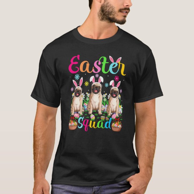 Pug Hund Bunny Ear Påsk Squad Pug Glad påsk T Shirt (Framsida)