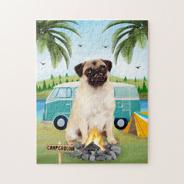 Pug Hund Camping Pussel (Vertikal)