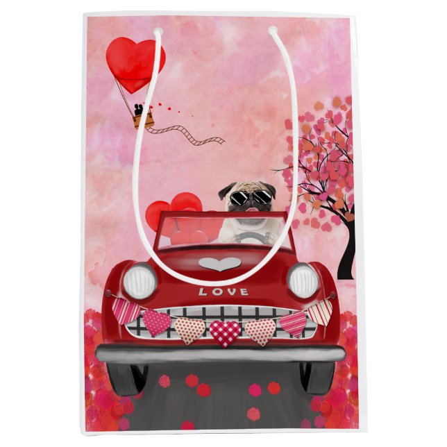 Pug Hund Car med Hearts Valentine (Framsidan)