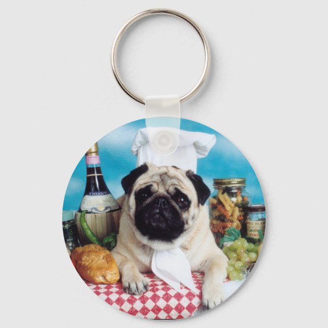 Pug Hund Chef-nyckelkedja Nyckelring (Framsida)