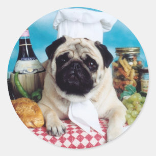 Pug Hund Chef Runt Klistermärke