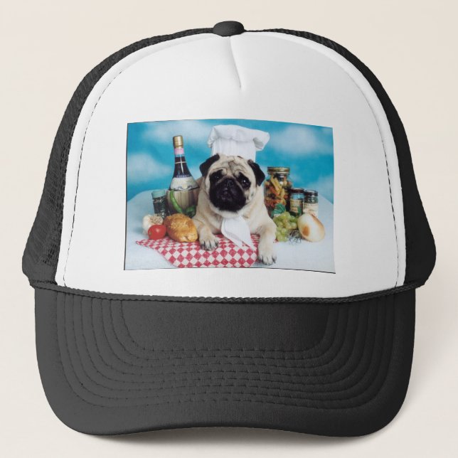 Pug Hund Chef Truckerkeps (Framsida)