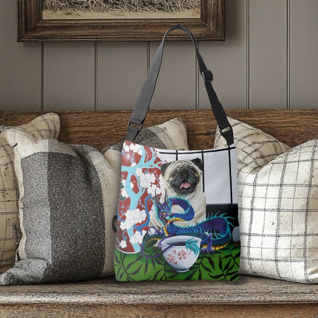 Pug Hund Chinese Dragon Axelväska (Skapare uppladdad)