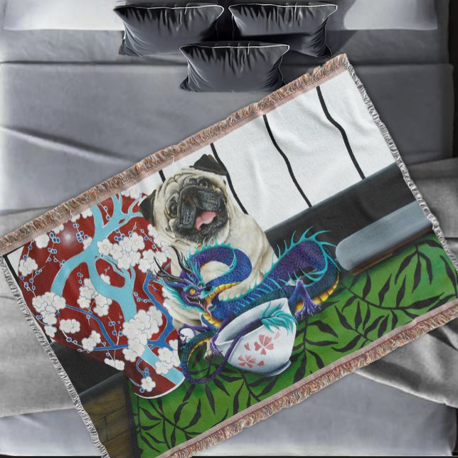 Pug Hund Chinese Dragon Filt (Skapare uppladdad)