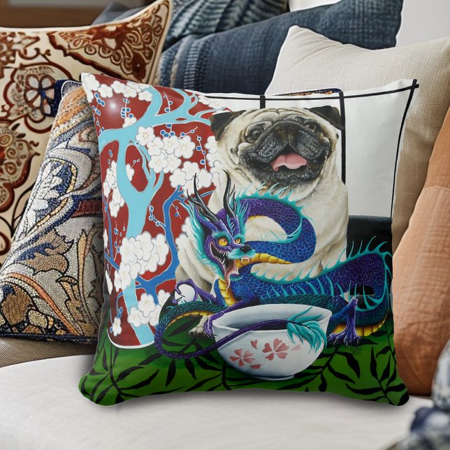 Pug Hund Chinese Dragon Kudde (Skapare uppladdad)