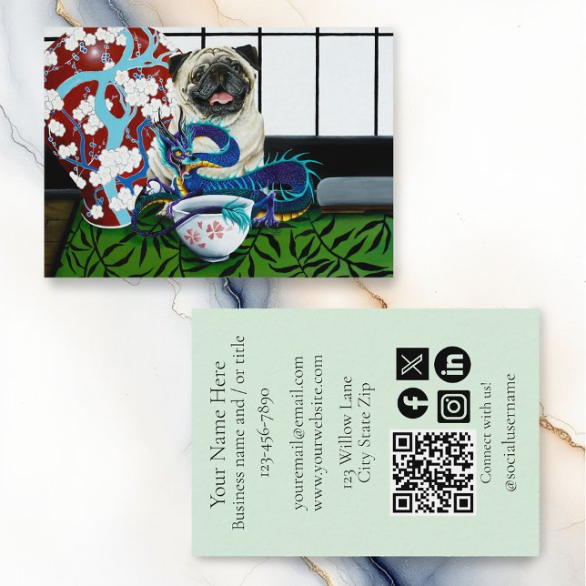 Pug Hund Chinese Dragon Visitkort (Skapare uppladdad)