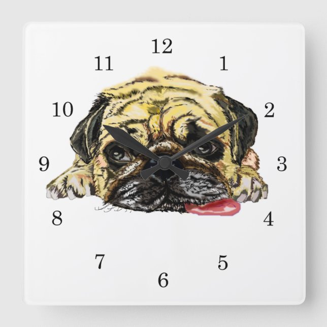 Pug Hund Clock Funny - Ditt Färg Fyrkantig Klocka (Framsida)
