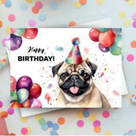 Pug Hund Cute Pet Party Hat Grattis på födelsedage Kort
