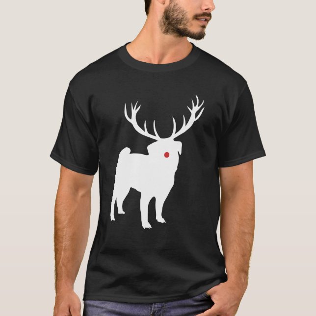 Pug Hund Cute Puppy Pet julrenare Antlers T Shirt (Framsida)