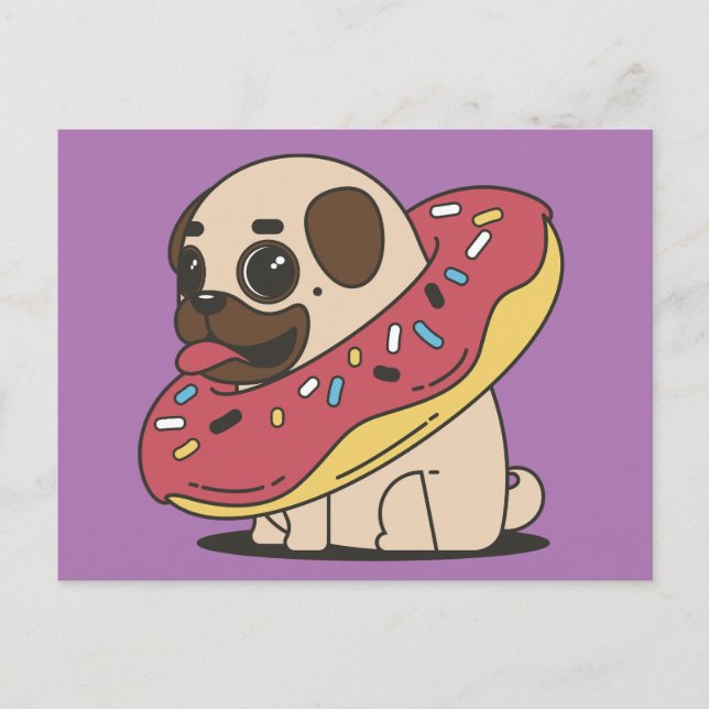 PUG HUND DONUT POSTCARDS VYKORT (Framsida)
