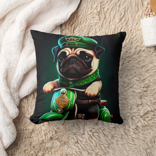 Pug Hund Driving Bike St. Patrick's Day Kudde (Filt)