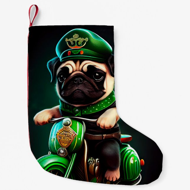 Pug Hund Driving Bike St. Patrick's Day Liten Julstrumpa (Framsidan)