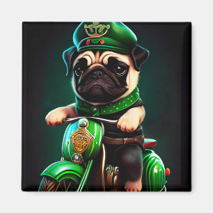 Pug Hund Driving Bike St. Patrick's Day Magnet