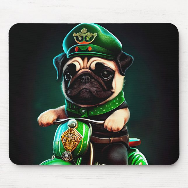 Pug Hund Driving Bike St. Patrick's Day Musmatta (Framsidan)