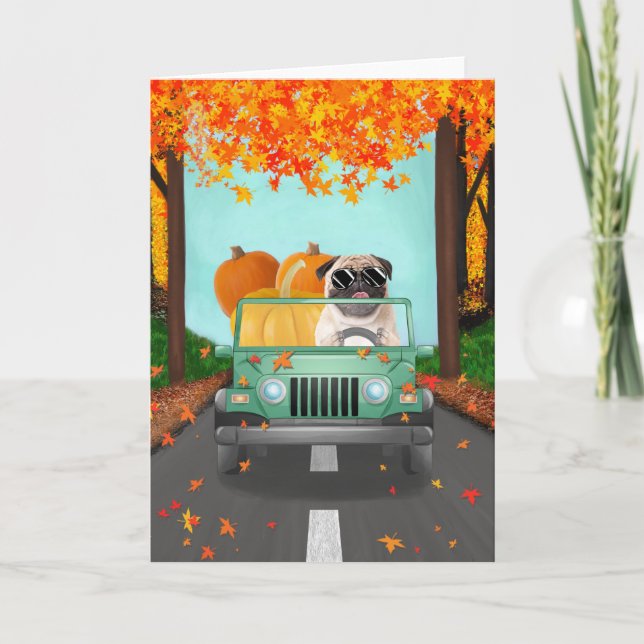 Pug Hund Fall Pumpkin Kort (Framsida)