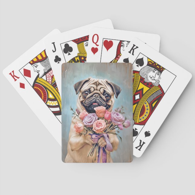 Pug Hund Flower Bouquet Casinokort (Baksidan)